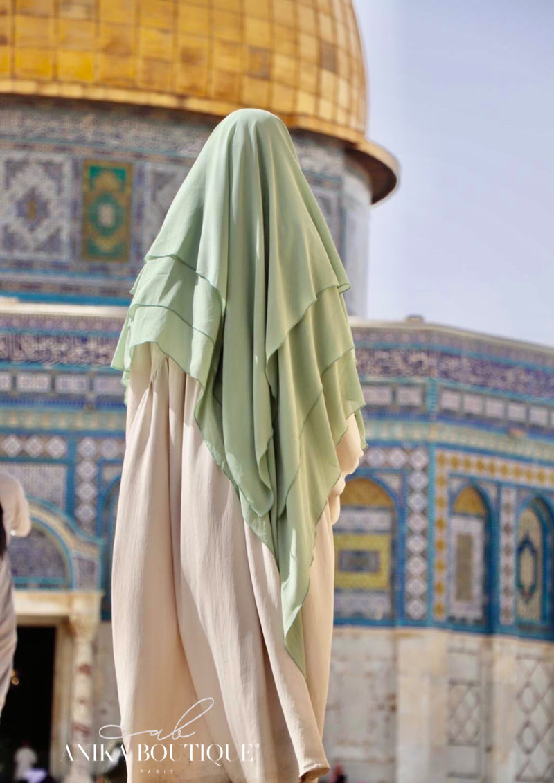Khimar 3 voiles mousseline vert menthe
