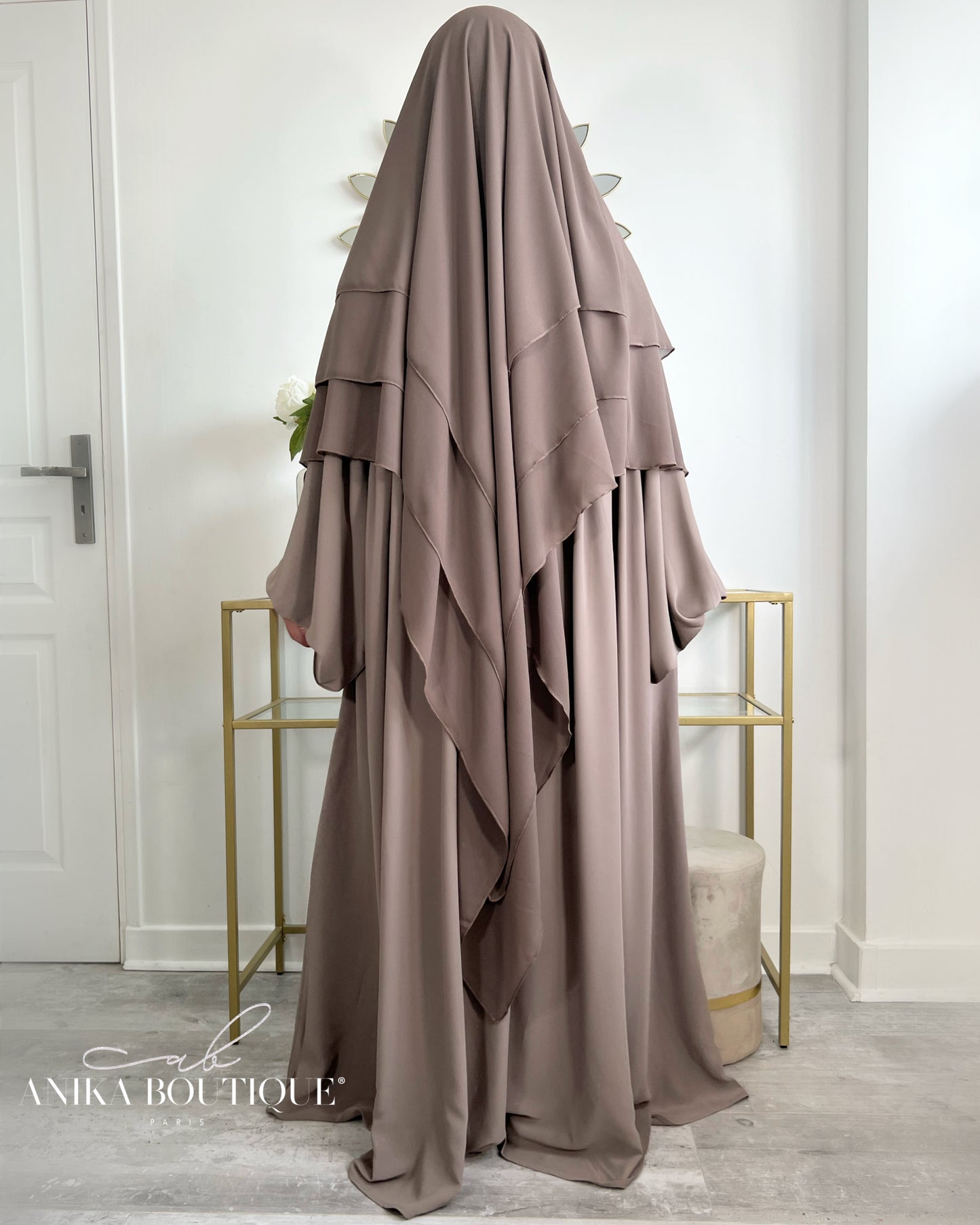 Khimar 3 voiles mousseline taupe foncé