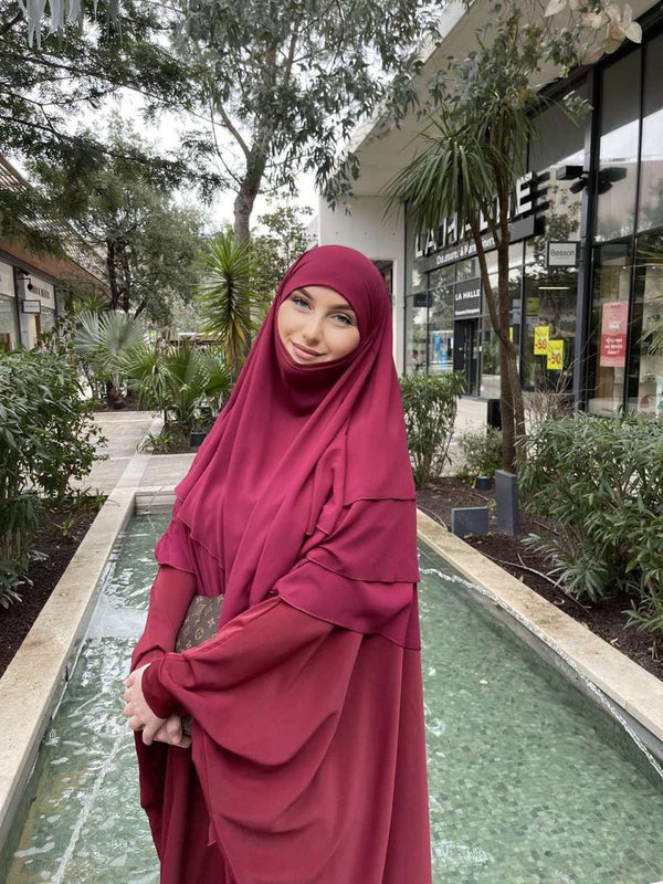 Khimar 3 voiles mousseline bordeau
