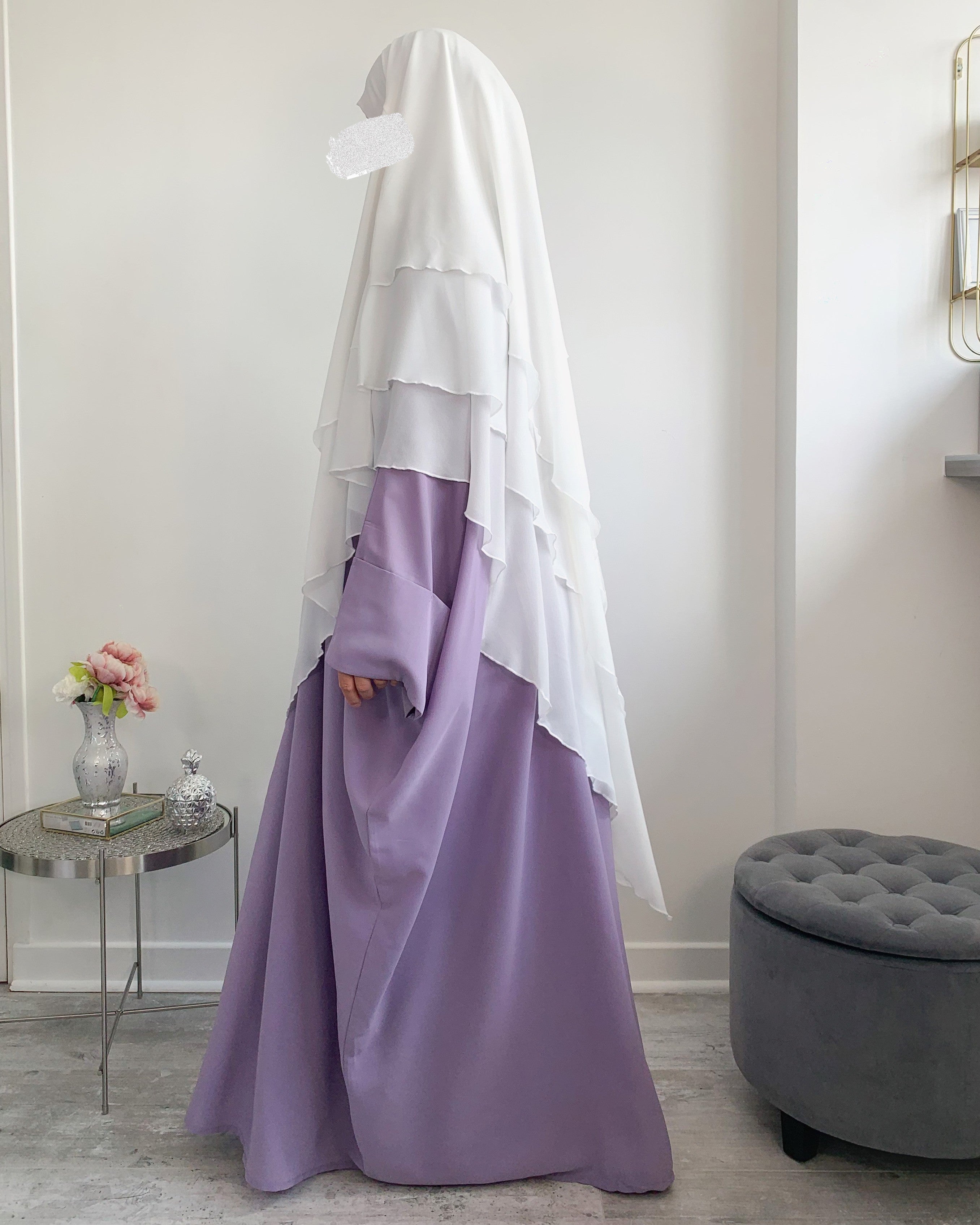 Khimar 3 voiles mousseline blanc