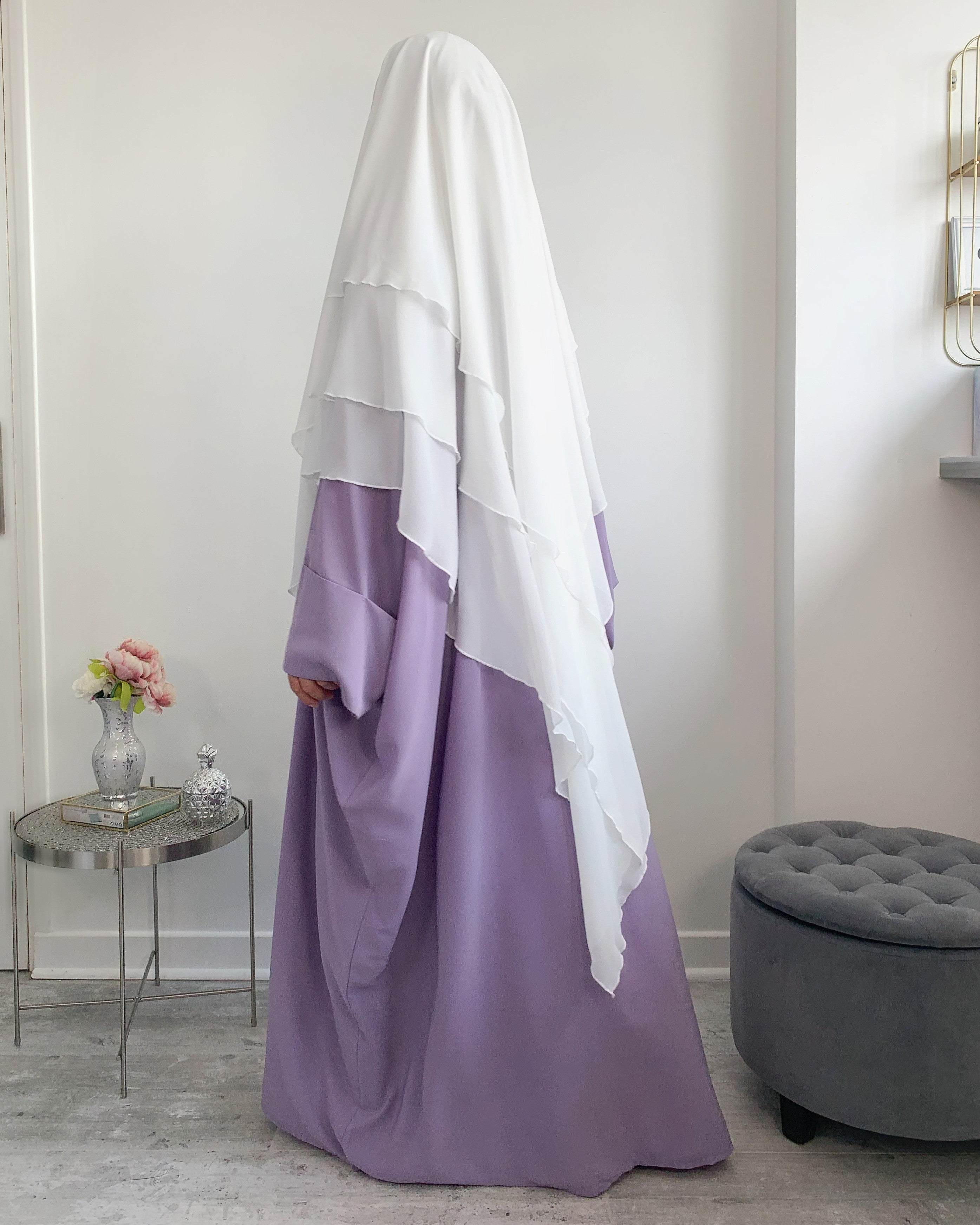 Khimar 3 voiles mousseline blanc