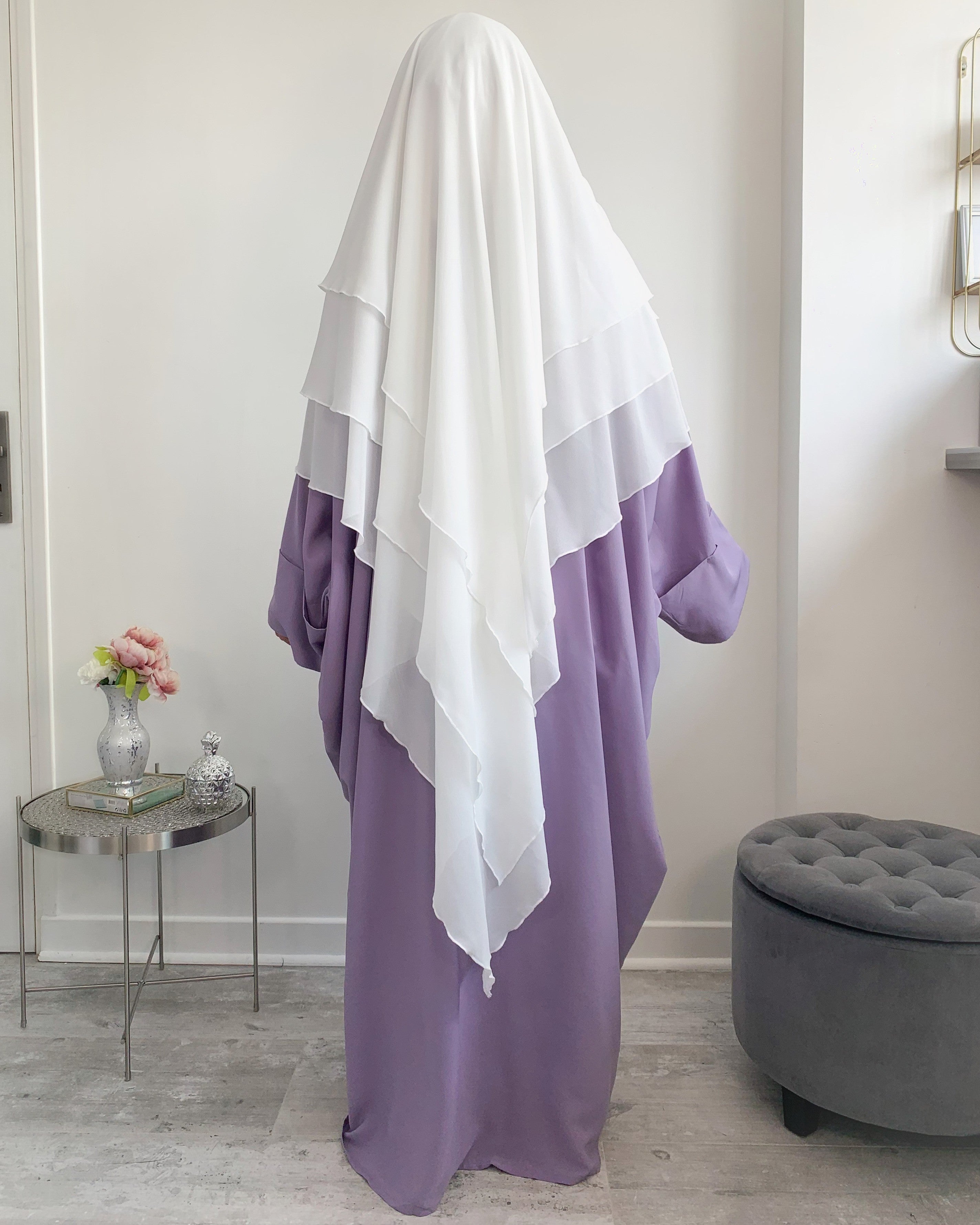 Khimar 3 voiles mousseline blanc