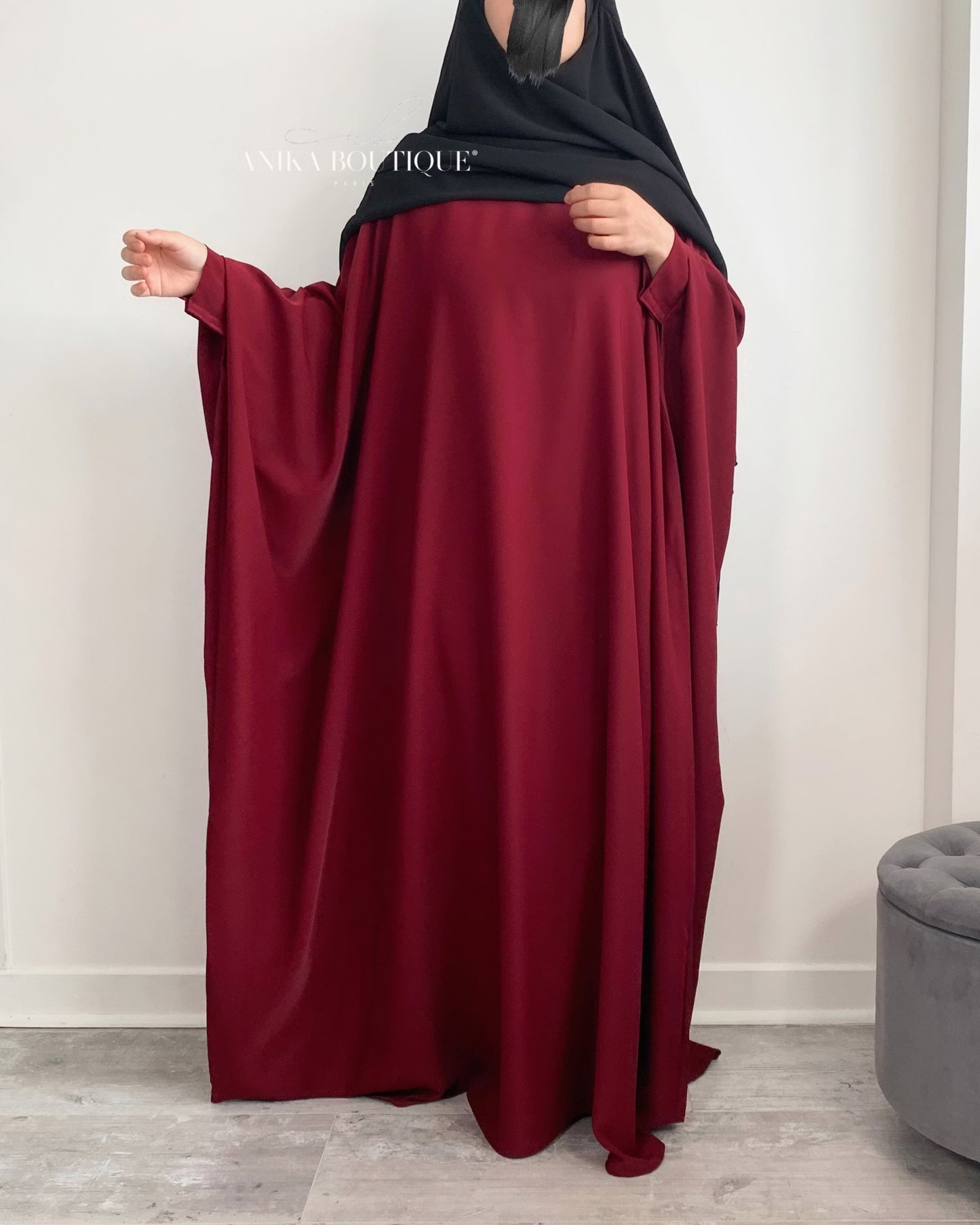 Abaya Nissa soie de medine bordeau