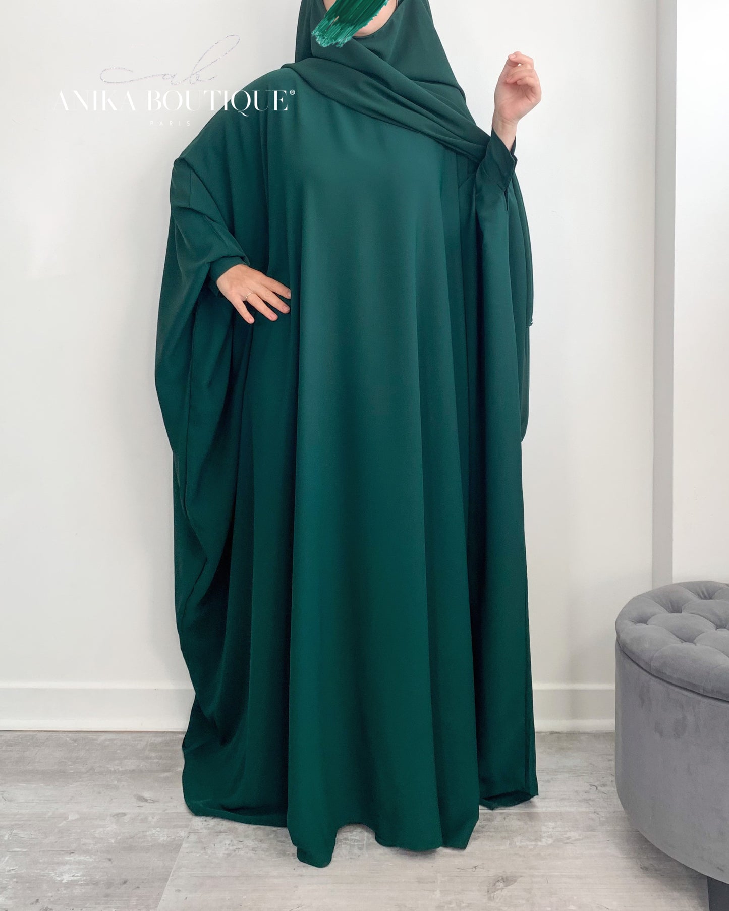 Abaya Nissa soie de medine vert sapin