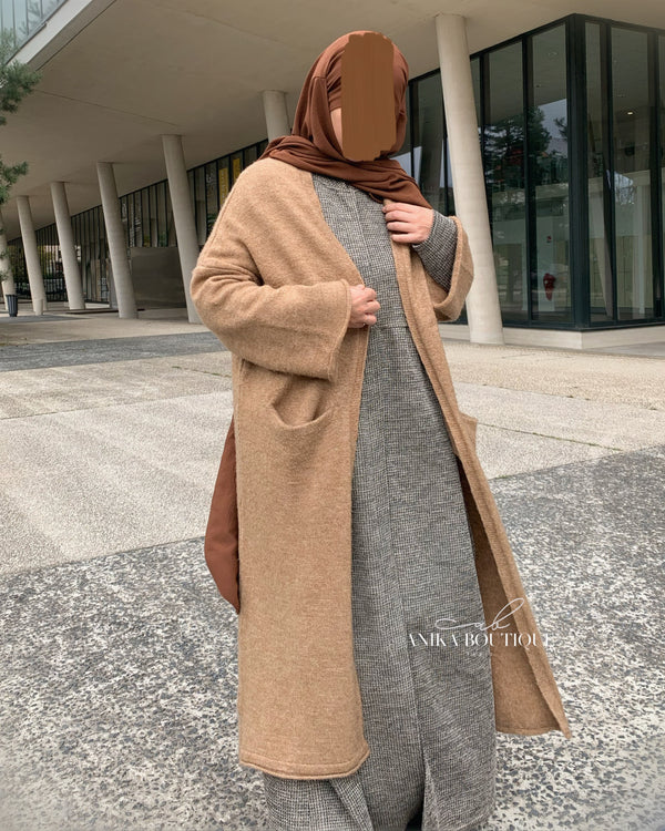 Long Gilet ample camel