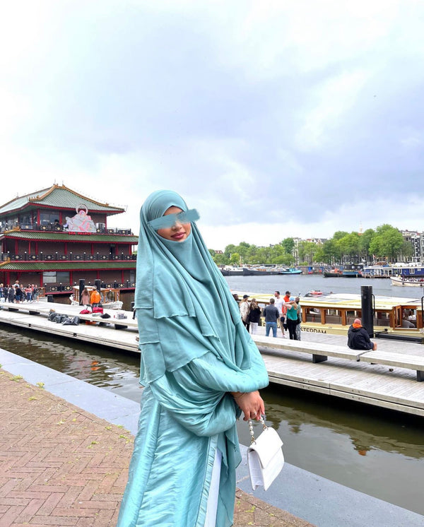 Khimar 3 voiles mousseline émeraude