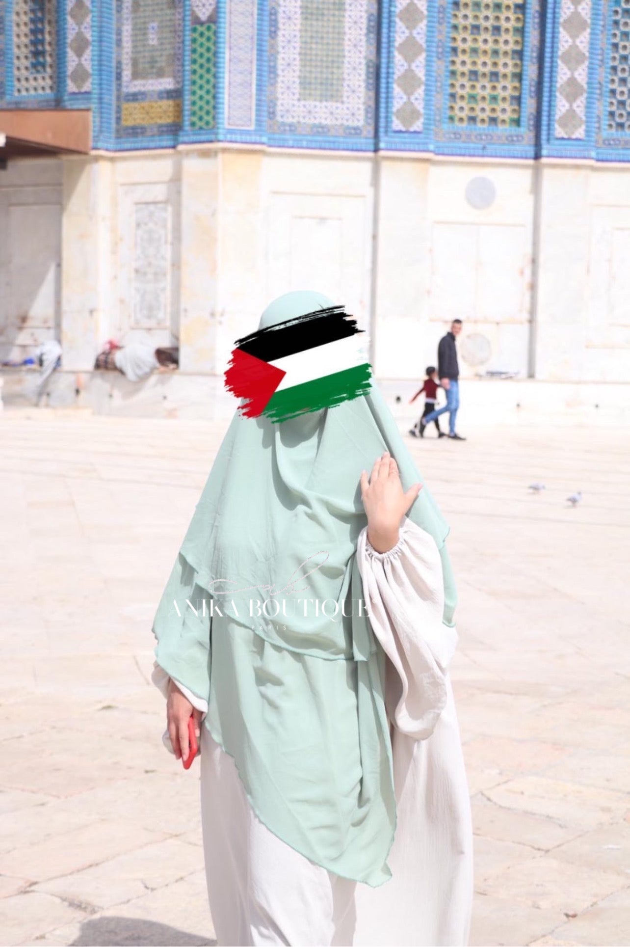 Khimar 3 voiles mousseline vert menthe