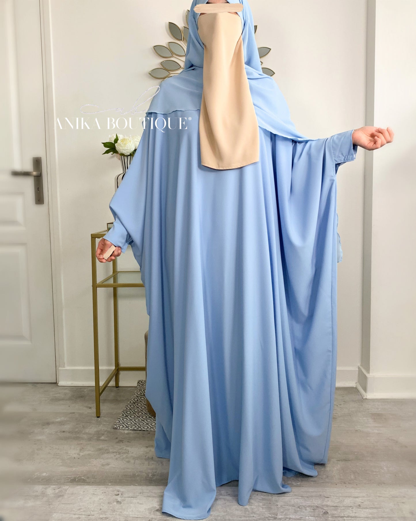Abaya Nissa soie de medine bleu ciel