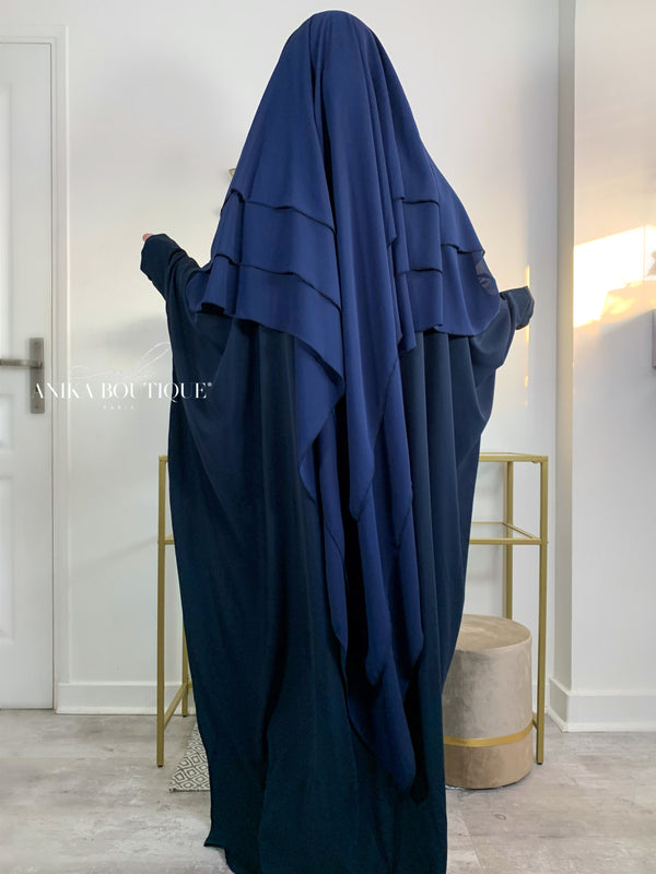 Khimar 3 voiles mousseline bleu marine