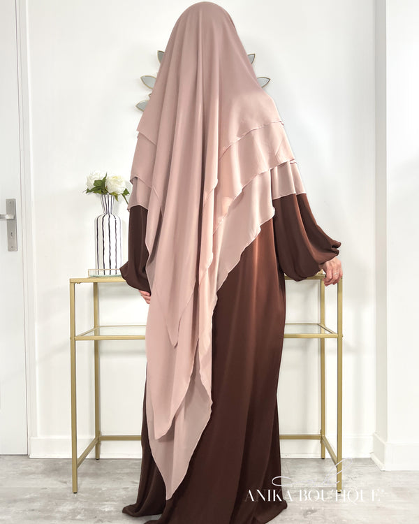 Khimar 3 voiles mousseline nude clair