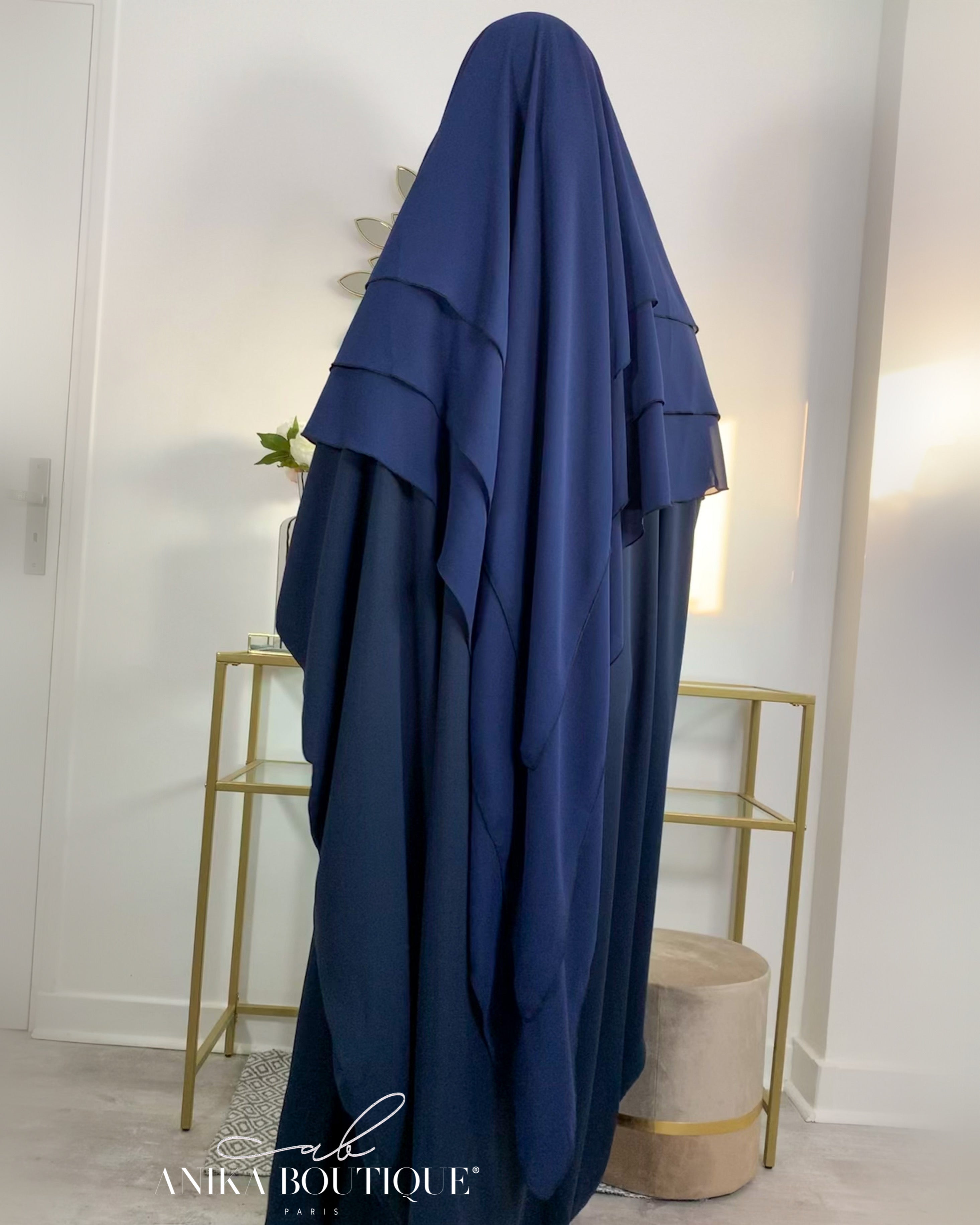 Khimar 3 voiles mousseline bleu marine
