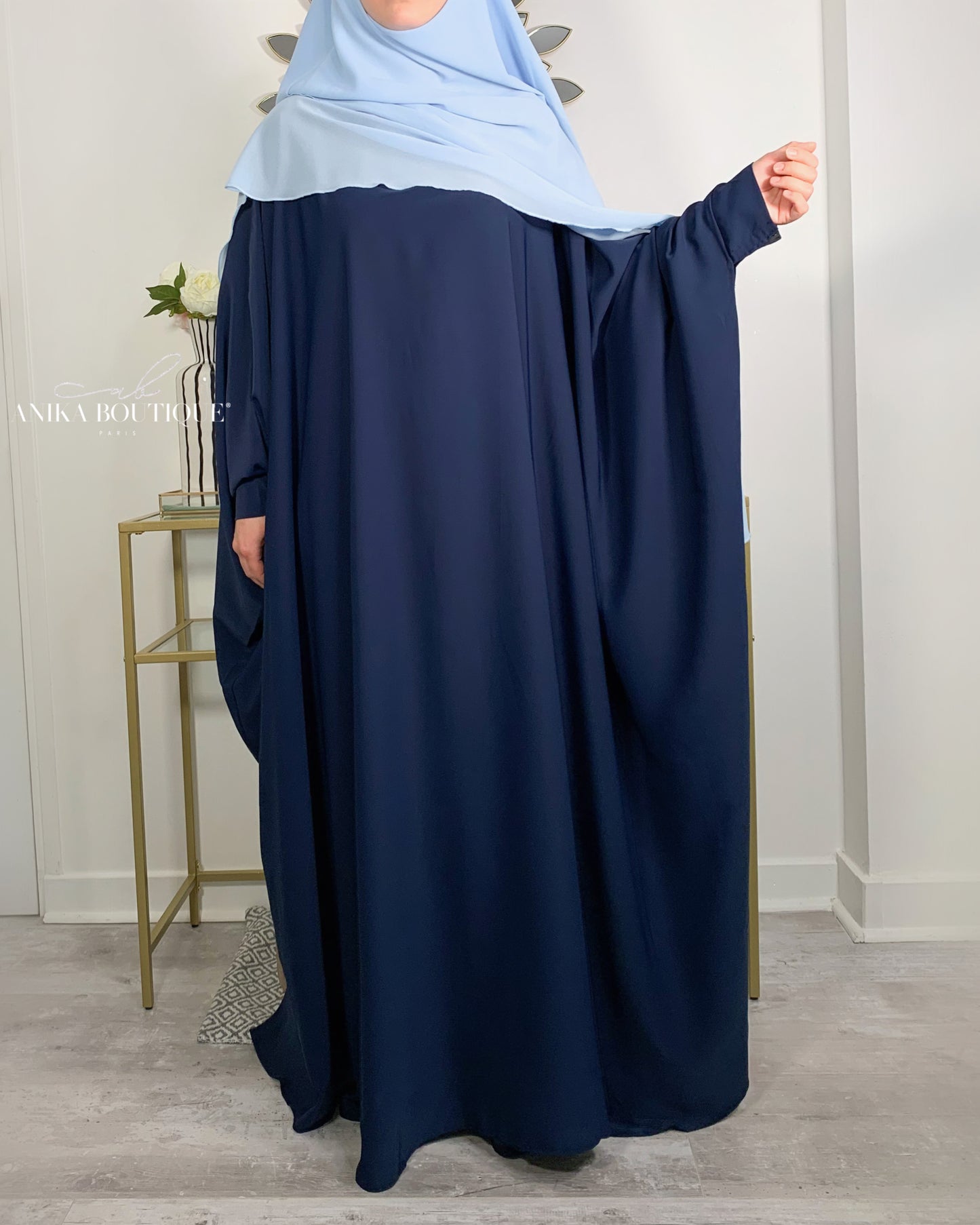 Abaya Nissa soie de medine bleu marine