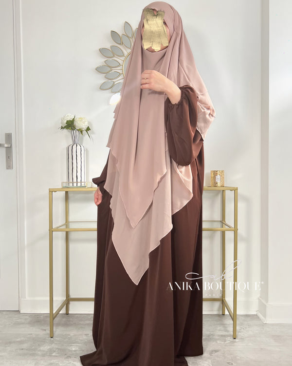 Khimar 3 voiles mousseline nude clair