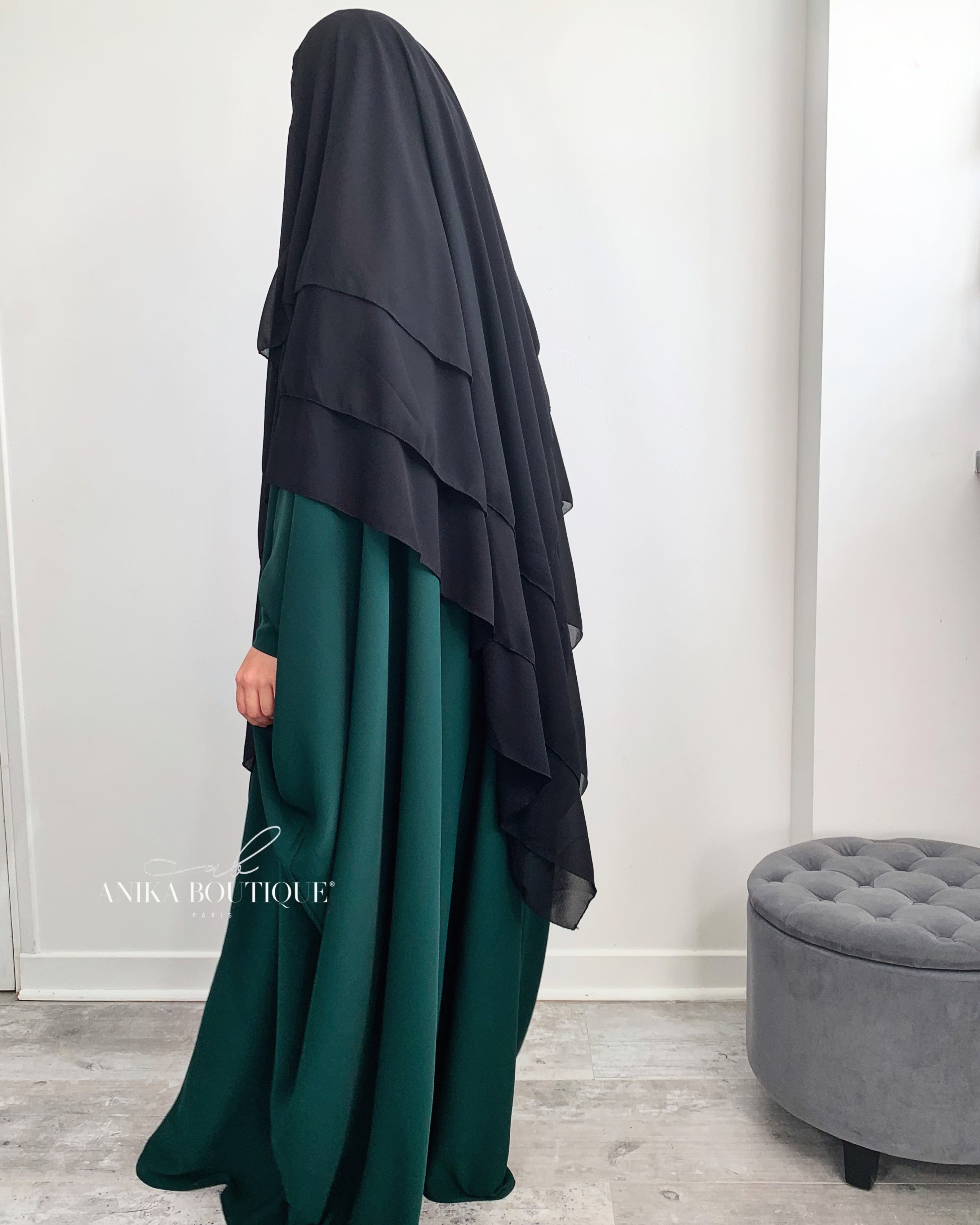 Khimar 3 voiles mousseline noir