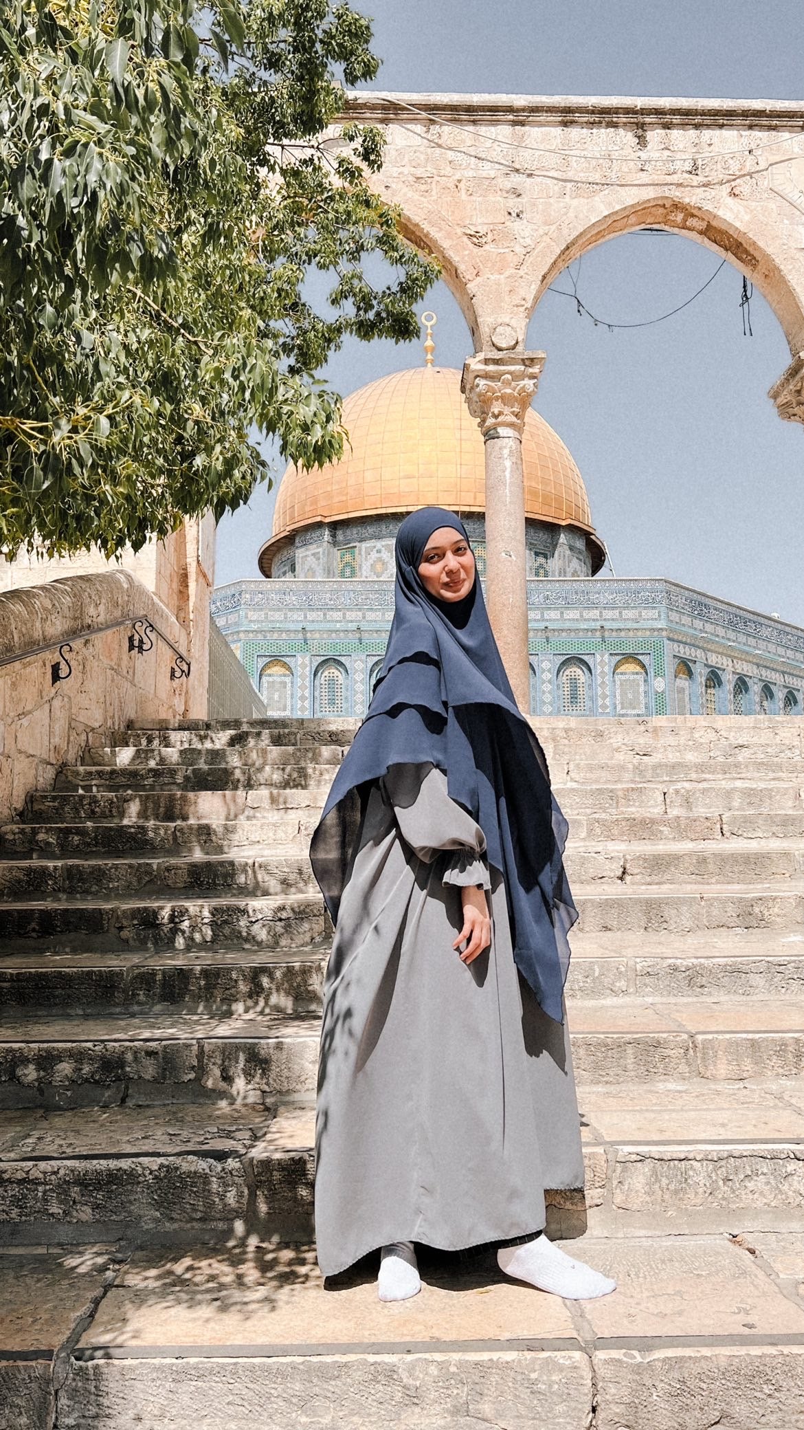 Khimar 3 voiles mousseline bleu marine