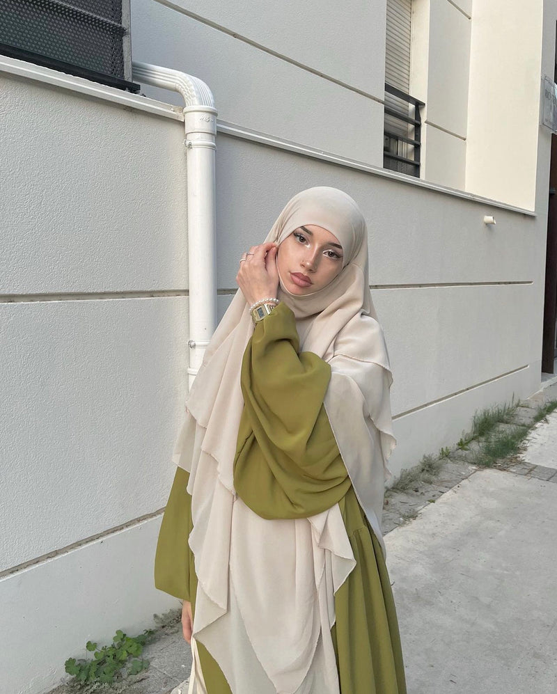 Khimar 3 voiles mousseline beige